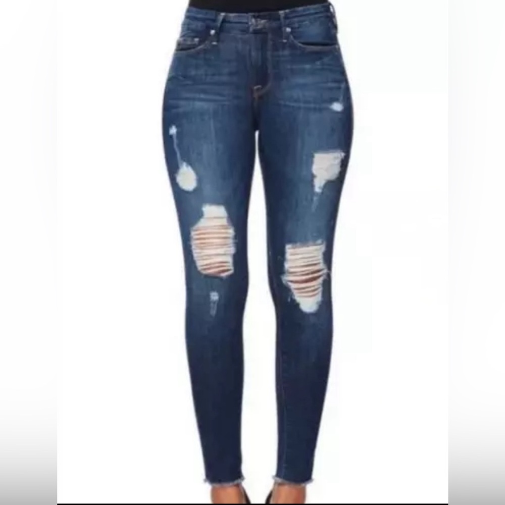 Good American dark wash distressed skinny jeans sz 2/26